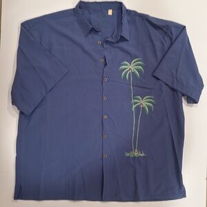 Hawaiian Blue Button Down Casual Shirt with Palm Tree Design Size 3XL